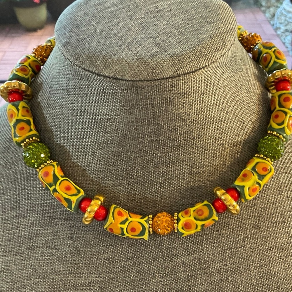 African Kroba beads-hand painted recycled glass, disco beads, miracle beads +